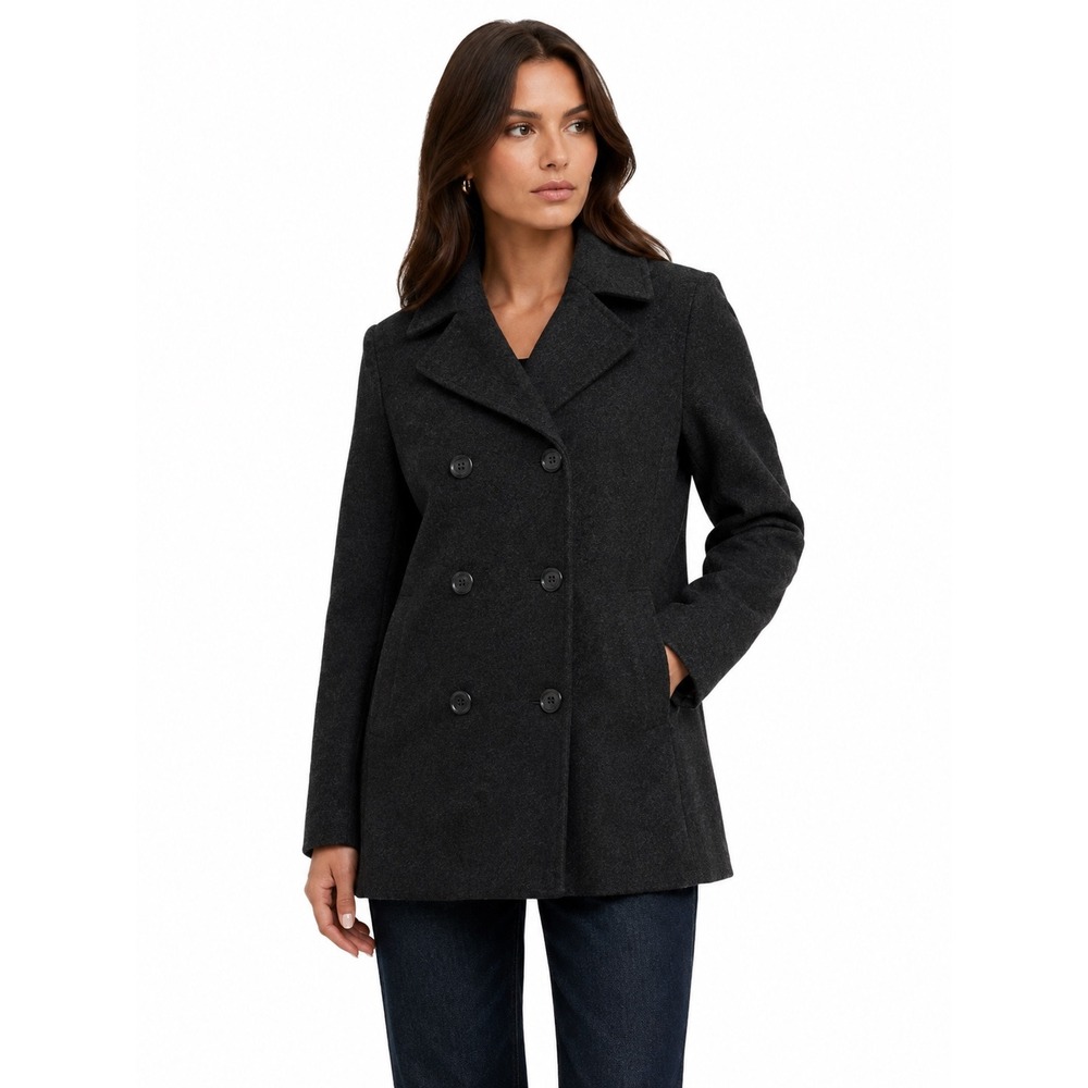 Saks Fifth Avenue The Works Gray Wool Pea Coat Made in Italy Double Breasted